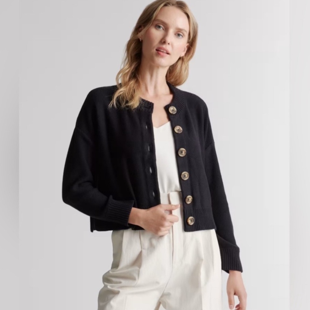 Quince 100% Organic Cotton Cropped Cardigan Medium